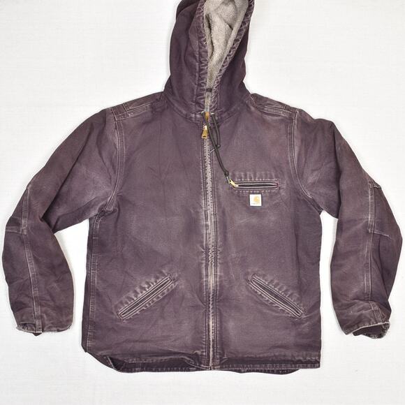 VTG Carhartt Women's Canvas Work Jacket Sherpa Lined Cotton Red Size L WJ141-DWN - Picture 1 of 8